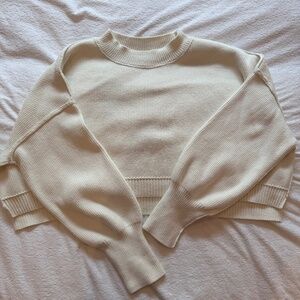 Free People Easy Street Crop Pullover Sweater in Ivory Large Boho Cropped Ribbed